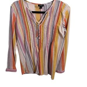 A.N.A Purple and Yellow Relaxed Buttoned Blouse